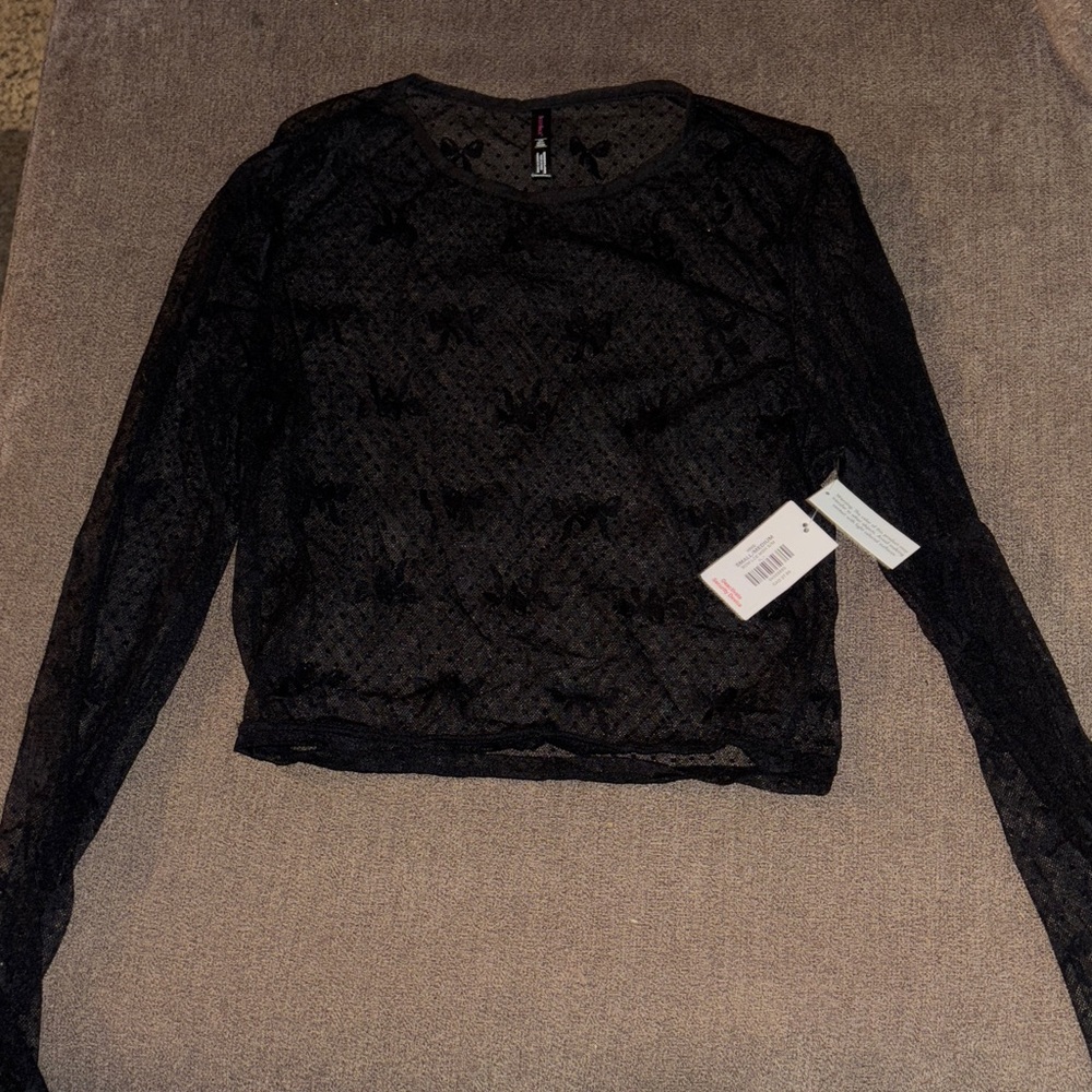 Chic Black Sheer Lace Blouse